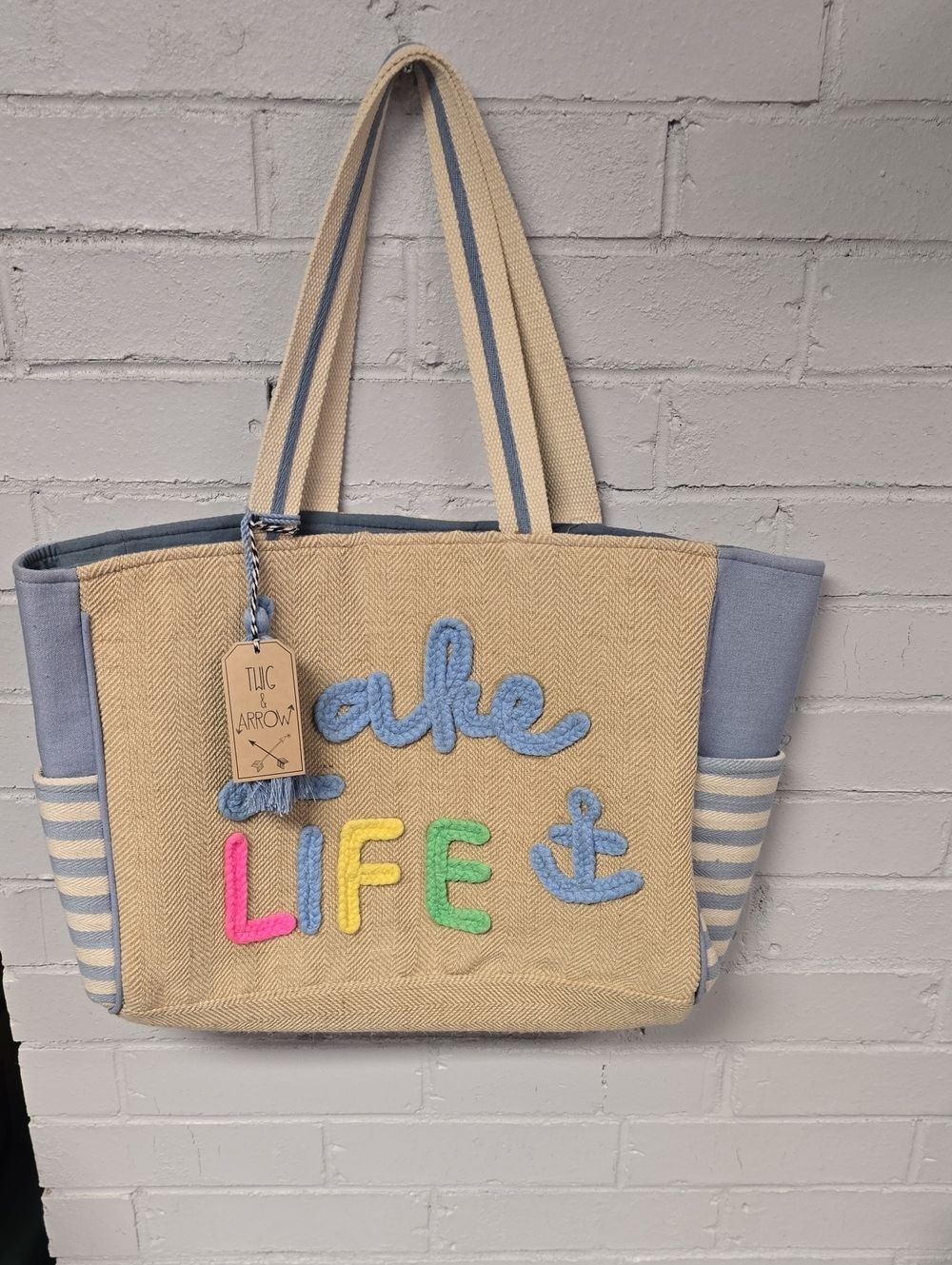 Lake Life Tote Bag with Multicolor 'Life' Letters - NWT